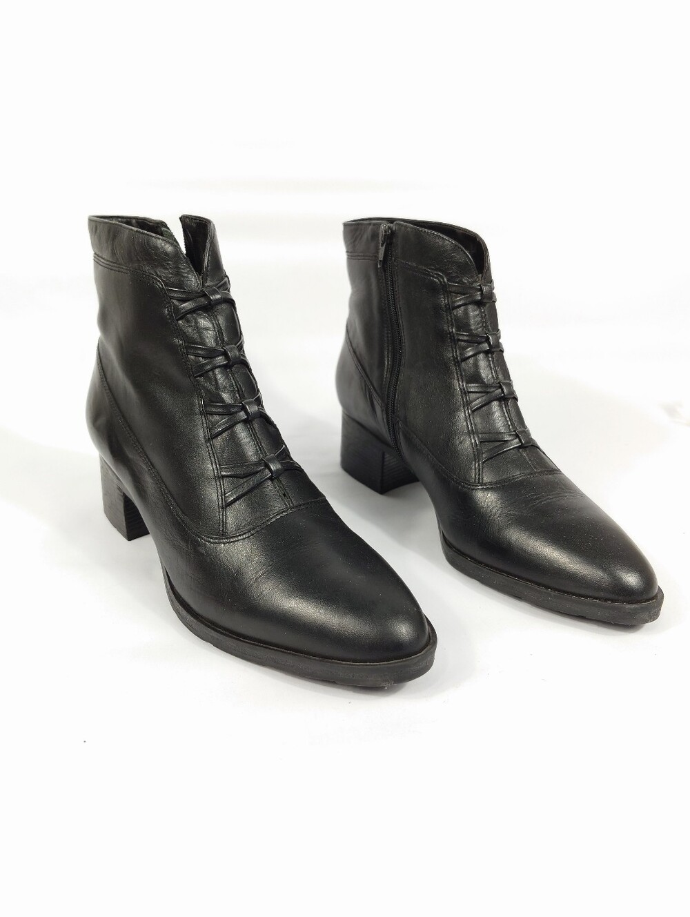 Vintage Laura Scott Black Leather Ankle Boots Made in Brazil Size 9M